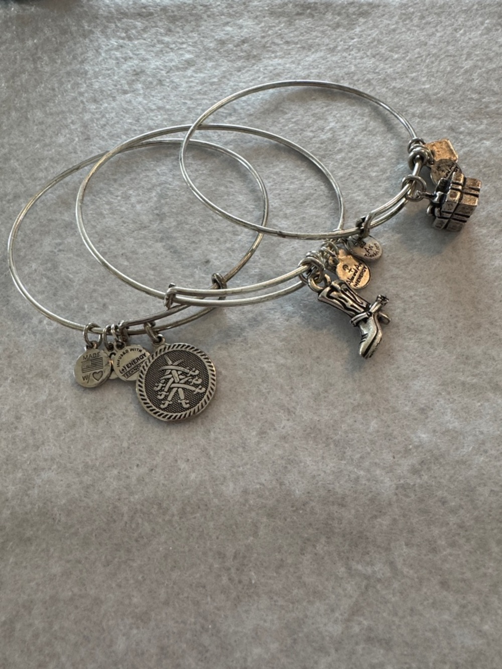 Alex and Ani Silver Charm Bangles Bracelet Set with Horse & Medallion Charms
